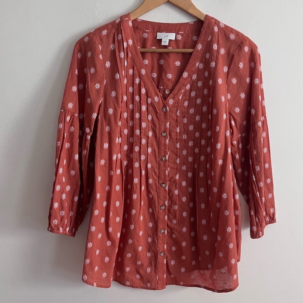 J.Jill Embroidery Burnout Bohemian Cotton Blend Blouse